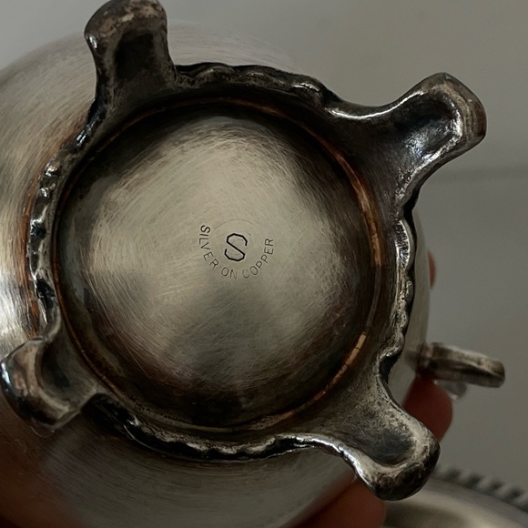 Creamer & Sugar Bowl w/ Tray Silver on Copper Silverplate Set Of 3 VTG - Picture 11 of 11